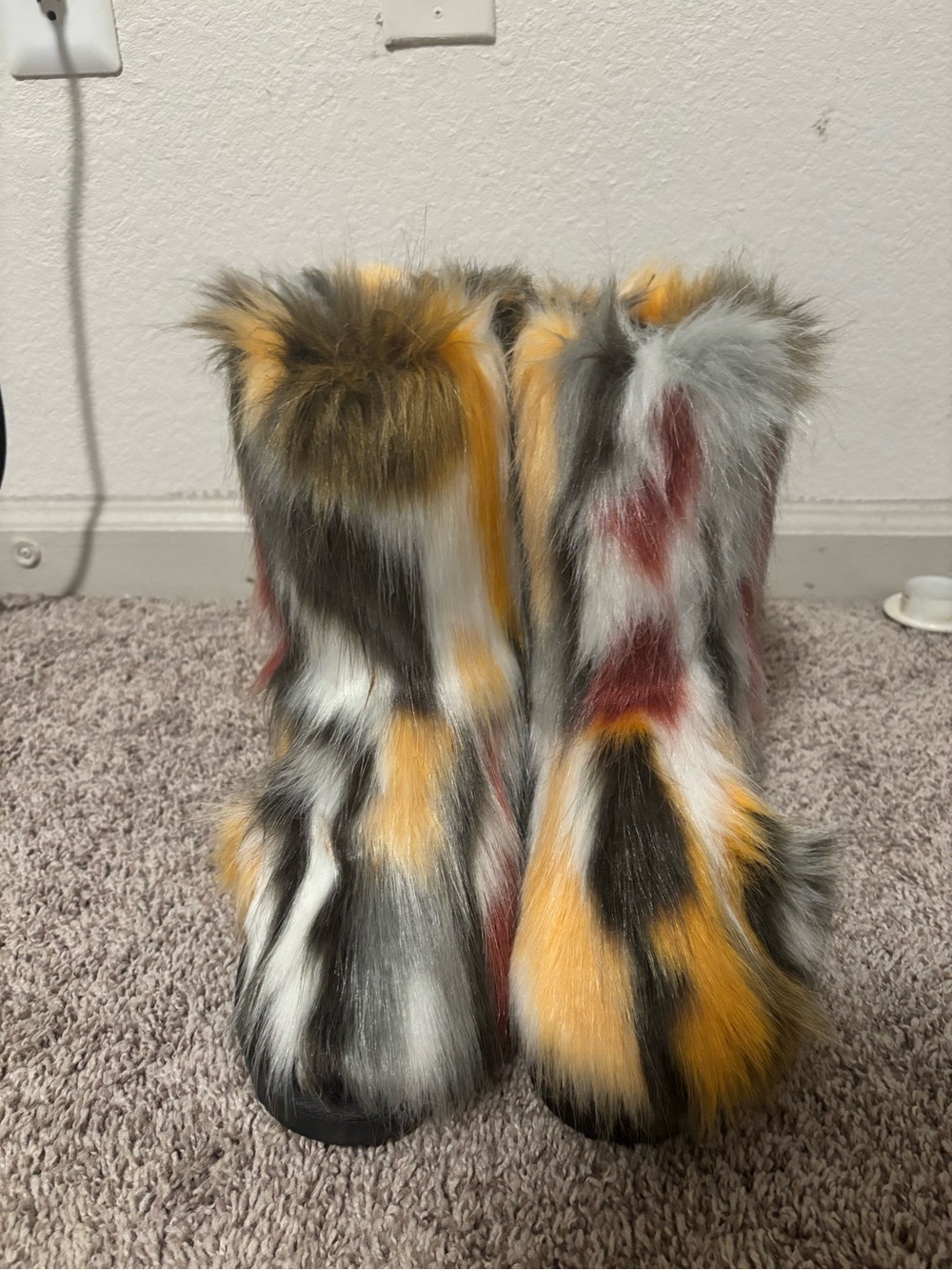 Multicolor Faux Fur Boots - Vibrant Patchwork
